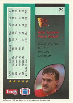 1992 Wild Card #79 Nick Lowery Back