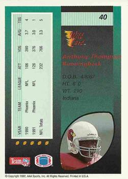 1992 Wild Card #40 Anthony Thompson Back