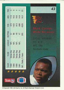 1992 Wild Card #43 Mark Carrier Back