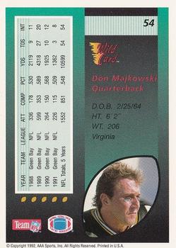 1992 Wild Card #54 Don Majkowski Back