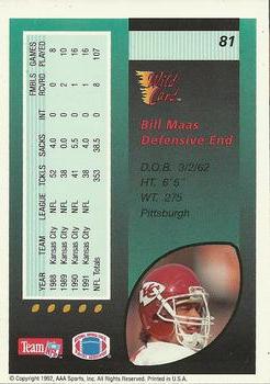 1992 Wild Card #81 Bill Maas Back
