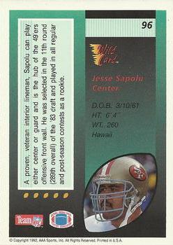 1992 Wild Card #96 Jesse Sapolu Back