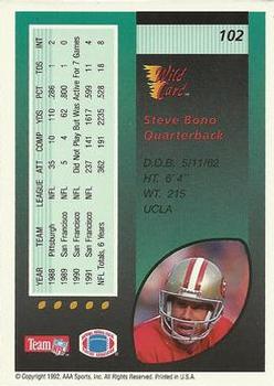 1992 Wild Card #102 Steve Bono Back
