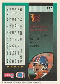 1992 Wild Card #117 John Elway Back