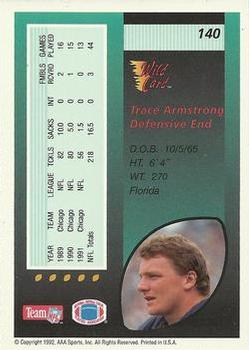 1992 Wild Card #140 Trace Armstrong Back