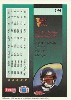 1992 Wild Card #144 Jim Harbaugh Back