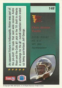 1992 Wild Card #148 Chris Hinton Back