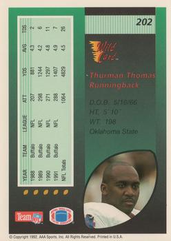 1992 Wild Card #202 Thurman Thomas Back