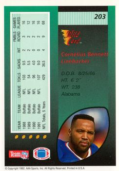 1992 Wild Card #203 Cornelius Bennett Back
