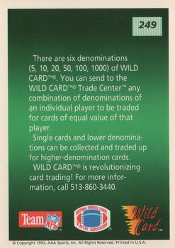 1992 Wild Card #249 Checklist 4: 151-200 Back