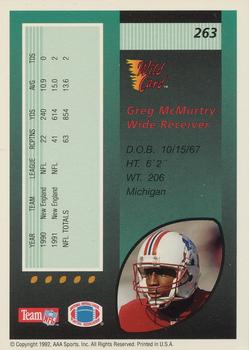 1992 Wild Card #263 Greg McMurtry Back