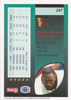 1992 Wild Card #297 Monte Coleman Back