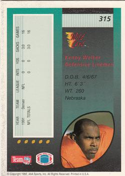 1992 Wild Card #315 Kenny Walker Back