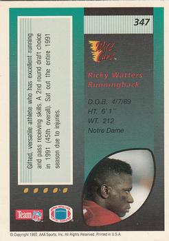 1992 Wild Card #347 Ricky Watters Back