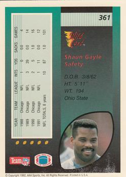 1992 Wild Card #361 Shaun Gayle Back