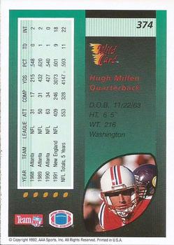 1992 Wild Card #374 Hugh Millen Back