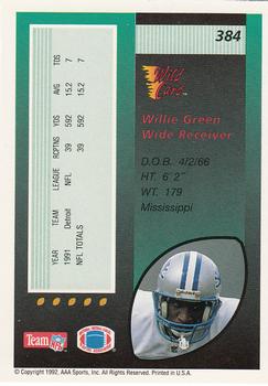 1992 Wild Card #384 Willie Green Back