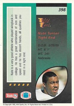 1992 Wild Card #398 Nate Turner Back