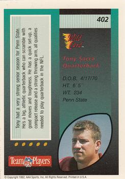 1992 Wild Card #402 Tony Sacca Back