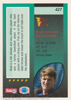 1992 Wild Card #427 Brad Johnson Back