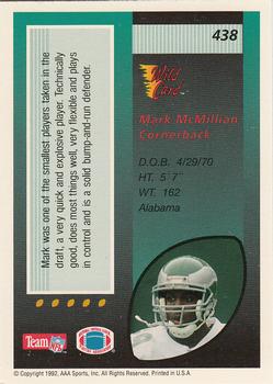 1992 Wild Card #438 Mark McMillian Back
