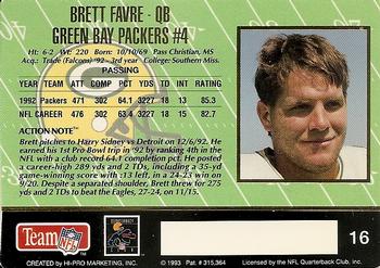 1993 Action Packed #16 Brett Favre Back