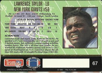 1993 Action Packed #67 Lawrence Taylor Back