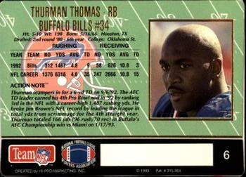 1993 Action Packed #6 Thurman Thomas Back