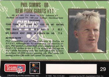1993 Action Packed #29 Phil Simms Back