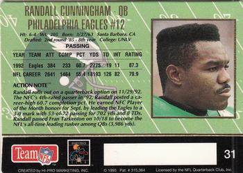 1993 Action Packed #31 Randall Cunningham Back