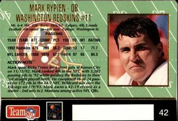 1993 Action Packed #42 Mark Rypien Back