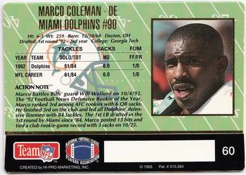 1993 Action Packed #60 Marco Coleman Back