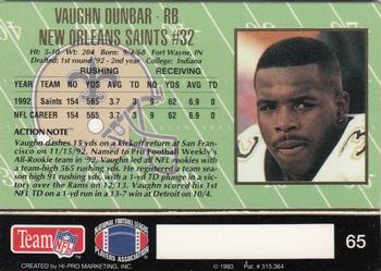 1993 Action Packed #65 Vaughn Dunbar Back