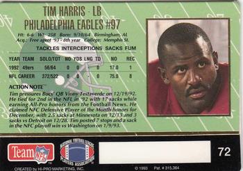 1993 Action Packed #72 Tim Harris Back