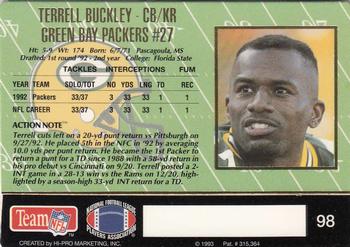 1993 Action Packed #98 Terrell Buckley Back