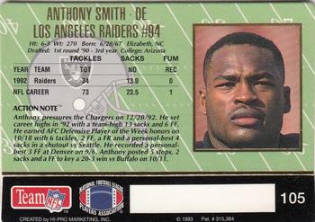 1993 Action Packed #105 Anthony Smith Back