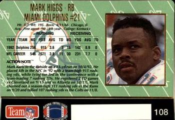 1993 Action Packed #108 Mark Higgs Back