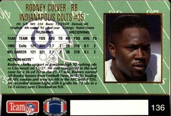 1993 Action Packed #136 Rodney Culver Back