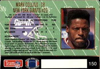 1993 Action Packed #150 Mark Collins Back