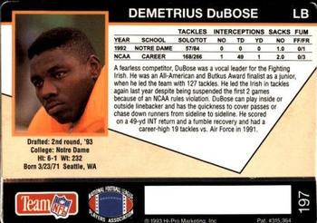 1993 Action Packed #197 Demetrius DuBose Back
