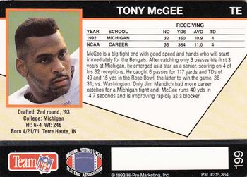 1993 Action Packed #199 Tony McGee Back