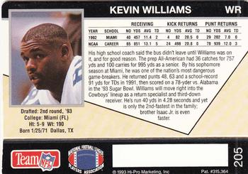 1993 Action Packed #205 Kevin Williams Back