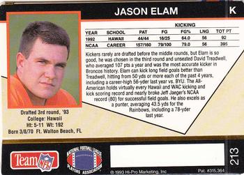 1993 Action Packed #213 Jason Elam Back
