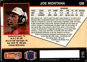 1993 Action Packed #216 Joe Montana Back