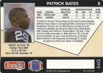 1993 Action Packed - 24K Gold #54G Patrick Bates Back