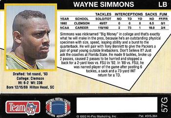 1993 Action Packed - 24K Gold #57G Wayne Simmons Back