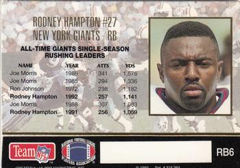 1993 Action Packed - 1000 Yd Rushers #RB6 Rodney Hampton Back