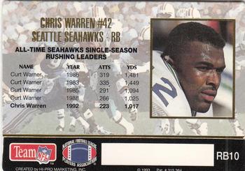 1993 Action Packed - 1000 Yd Rushers #RB10 Chris Warren Back