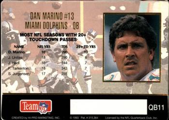 1993 Action Packed - Quarterback Club #QB11 Dan Marino Back