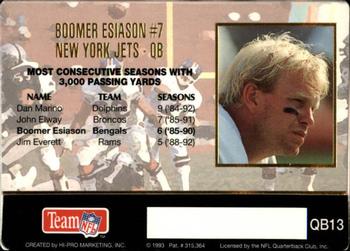 1993 Action Packed - Quarterback Club #QB13 Boomer Esiason Back